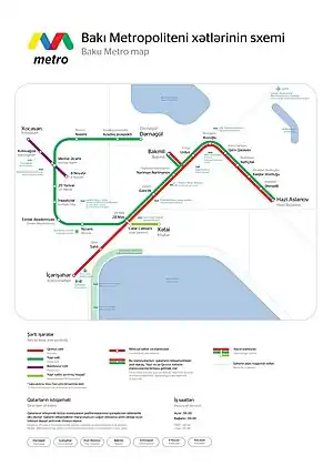 A map of Baku metro lines currently in operation