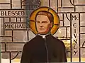 A stained glass window of Blessed Michael McGivney, founder of the Knights of Columbus