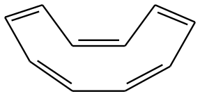 SMILES: C1=CC=CC=CC=CC=C1; all cis-, but the outer two double-bonds are tilted up, in the same direction, making a sort of bowl shape