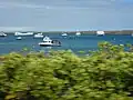 Boats off the Santa Cruz Island Galapagos in the Itabaca Channel
