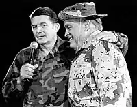 Fort McCoy commander and Bob Hope at a 1990 show in La Crosse, Wisconsin