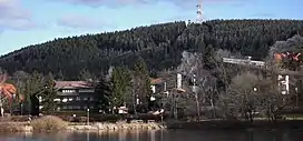 West side of the Bocksberg with the Kranicher Teich and village of Hahnenklee in the foreground