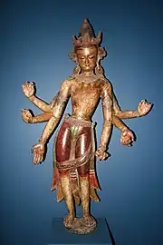 Bodhisattva White Avalokiteshvara (Amoghapasha Lokeshvara). Wood and polychromy. Nepal, 14th century