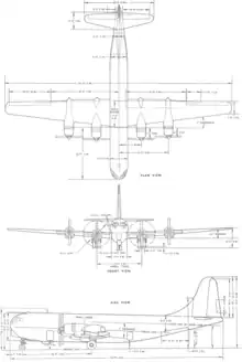 3-view line drawing of the Boeing C-97 Stratofreighter