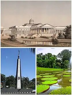 From top: Bogor Palace • From bottom left: Kujang Monument, Bogor Botanical Garden