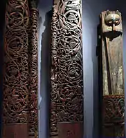 Parts of a Norwegian wooden doorway, 12th century, in the Urnes style