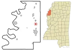 Location of Merigold, Mississippi