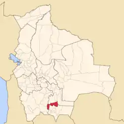 Location of Sud Cinti Province within Bolivia