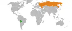 Map indicating locations of Bolivia and Russia