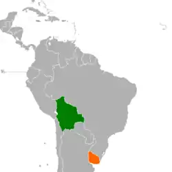 Map indicating locations of Bolivia and Uruguay
