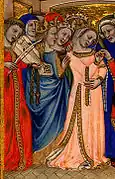 Detail from The Marriage by Nicolo da Bologna, 1350s.
