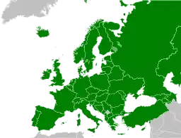 Map of Europe, encompassing the entire Bologna zone