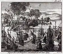Alger que les Français bombardent en 1682. Dutch engraving from 1689.