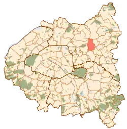 Bondy (in red) on a map of Paris and its inner ring departments