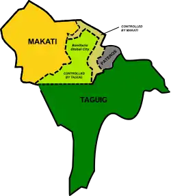 Contested territory between Makati and Taguig, and Pateros, including Bonifacio Global City