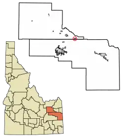 Location of Ririe in Bonneville County and Jefferson County, Idaho.