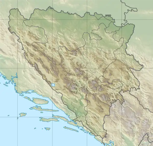 Location of the artificial lake in Bosnia and Herzegovina.