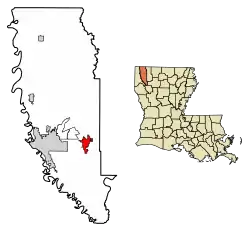 Location of Haughton in Bossier Parish, Louisiana.