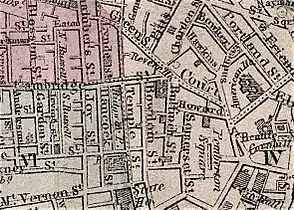 Detail of 1871 map of Boston, showing Revere House in Bowdoin Square