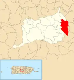 Location of Botijas within the municipality of Orocovis shown in red