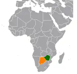 Map indicating locations of Botswana and Zimbabwe