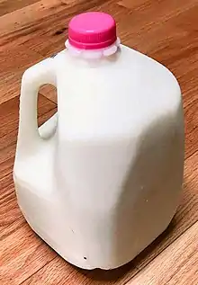 Plastic bottle of milk. One US gallon