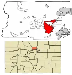 Location of the City of Boulder in Boulder County, Colorado