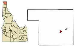 Location of Bonners Ferry in Boundary County, Idaho.