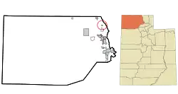 Location in Box Elder County and the state of Utah.