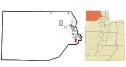 Location in Box Elder County and the state of Utah
