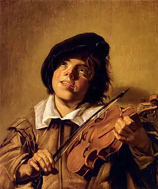 Boy Playing A Violin, today attributed to the "Master of the upward glance" or "School of Judith Leyster and Frans Hals"