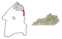 Location of Catlettsburg in Boyd County, Kentucky.