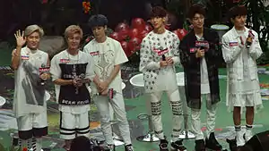 Boyfriend in Hong Kong, 2014 From left to right: Hyunseong, Jeongmin, Donghyun, Youngmin, Kwangmin, Minwoo