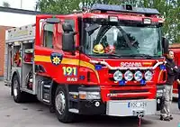 Scania P 340 LB4x2HHA fire engine in Hammarö, Sweden.