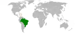 Map indicating locations of Brazil and Haiti