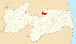 Location of Caiçara in the State of Paraíba