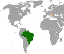 Map indicating locations of  Brazil and Serbia