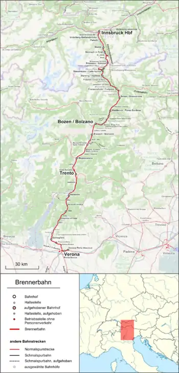 Map of the Brenner railway
