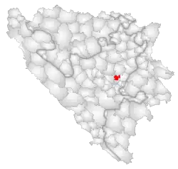 Location of Breza within Bosnia and Herzegovina.