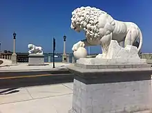 The lions restored to their original 1925 location, following completion of the bridge upgrade.