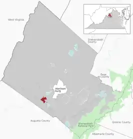 Location of Bridgewater within the Rockingham County