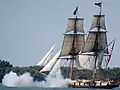 The Brig Niagara firing its cannons, off Put-in-Bay