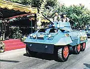 Brimob M8 Greyhound armored car during a parade c. 1990s