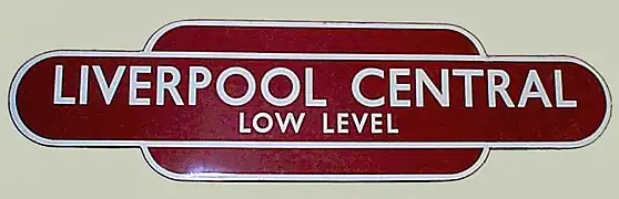 Liverpool Central station sign using the art deco totem
