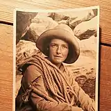 Dorothy Pilley in alpine mountaineering kit.