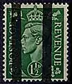 A British training stamp overprinted with vertical bars to prevent genuine postal use