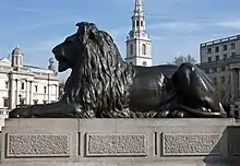 One of the four lions in Trafalgar Square, London, by Landseer at the base of Nelson's Column