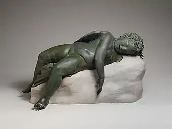 Ancient Greek statue of Eros sleeping; 3rd–2nd century BCE; bronze; 41.9 × 35.6 × 85.2 cm; Metropolitan Museum of Art