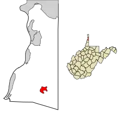 Location of Bethany in Brooke County, West Virginia.