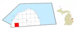 Location within Huron County (red) and the administered village of Owendale (pink)